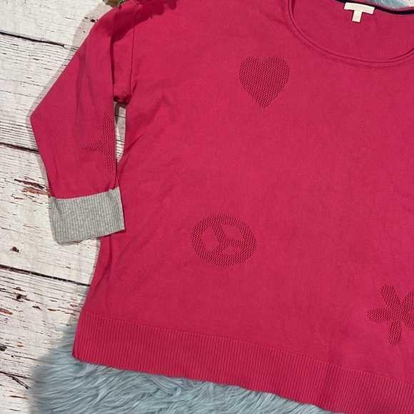 LISA TODD Womens Pink Good Vibrations Stars Heart Pullover Sweater Color Cuffs - Picture 7 of 9